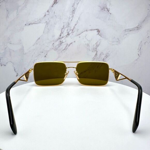 PRADA Sunglasses Gold Metal Square Triangle Black Logo Made in Italy Authentic - Picture 12 of 16
